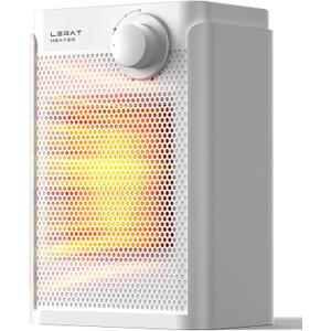 Lerat Electric Space Heater, Small Heater for Indoor Use, 1200W PTC Fast Heating Portable Heater, Overheat & Tip-Over Protection, Heating & Fan Modes for Bedroom, Office, Camping, Milky White