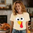 Thanksgiving Shirts for Women Happy Turkey Day T-Shirts Turkey Face Tee Tops (M)