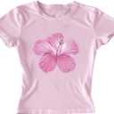 SOLY HUX Women's Floral Crop Top Summer Crew Neck Short Sleeve Cute Going Out T Shirts (Large)