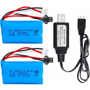 2 pcs 7.4V 1200mAh 5C Li-on Battery SM-2P Plug for Airsoft Gun Water Ball Gun Battery Gel Blaster
