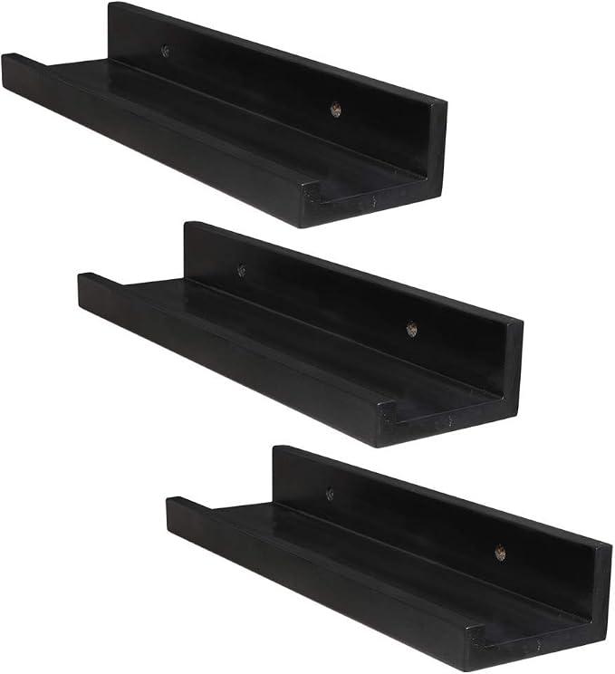 3 Piece Wall Display Floating Wall Mounted Book DVD Collectables Storage MDF Shelf Picture Frame Stand for Living Room Bedroom Home Decor 35 inches long, 5.5, 5, 4 inches wide