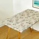 Rectangle Picnic Table Cloth, Elastic Waterproof Fitted Vinyl Tablecloths for 8 Foot Tables, Wipeable Flannel Backed Table Covers for Dining, Camping, Outdoor(Rose,36"x96")