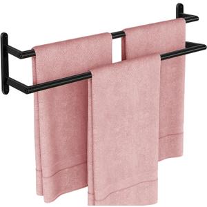 Double Towel Bar, 24Inch Towel Rack for Bathroom, Stainless Steel Double Bath Towel Bar, Wall Mounted Towel Holder, Double Towel Rod Towel Rail Hanger for Wall, Kitchen (Matte Black)