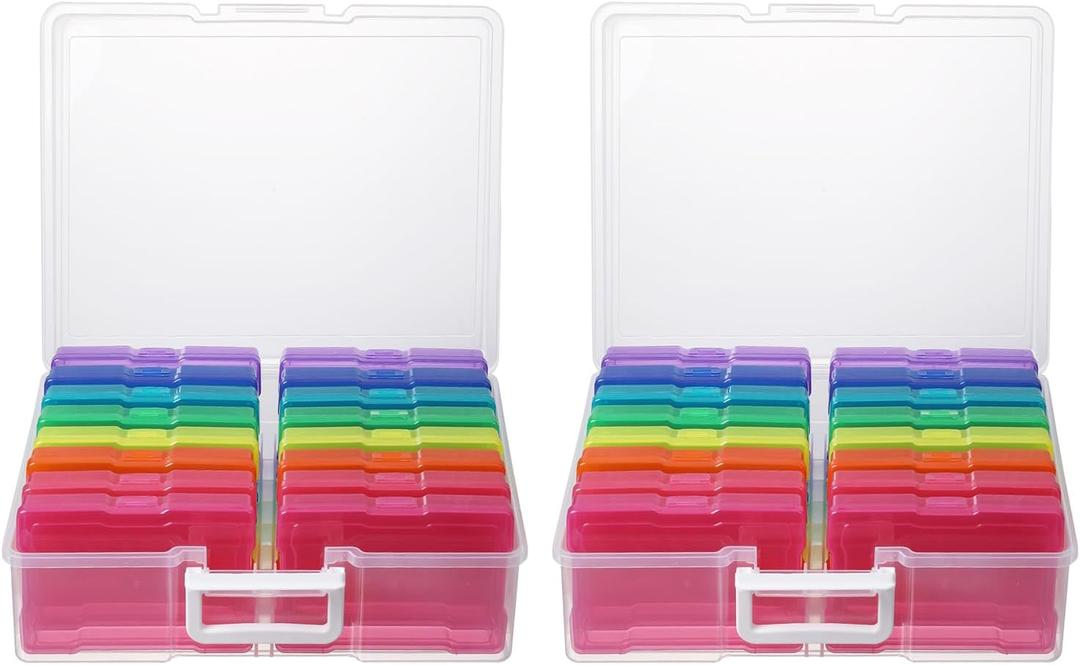 novelinks Transparent 4" x 6" Photo Organizers and Photo Storage Box with Handle, 16 Inner Photo Cases, Portable Picture Organizers & Photo Storage Containers (Multi-Colored 2Pack)