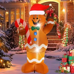 5FT Pancake Man Inflatable Decoration with Built-in LED Lights, Christmas Outdoor Inflatable Decoration for Lawn, Yard, Garden, Patio