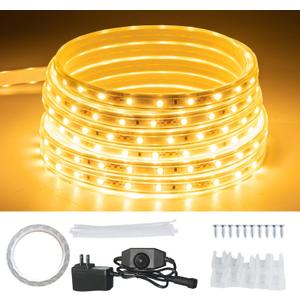 20FT Warm White Rope Lights Outdoor, 12V IP65 Waterproof Led Rope Lights Indoor Cuttable, Flexible Led Strip Lights Cuttable Plug-in for Patio Deck Bedroom Kitchen Bedroom Christmas
