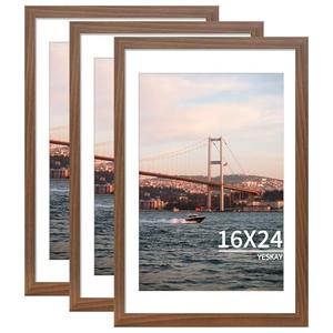 YESKAY 16x24 Picture Frame Brown Set of 3, Display Pictures 12x18 with Mat or 16 x 24 Without Mat, Poster Frames 16x24 Poster Frames for Wall Hanging Horizontal and Vertical
