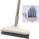 2 in 1 Floor Brush Scrubber with Long Handle Grout Brush 3 Poles 53.5'' New Upgrade Stiff Bristle Cleaning Scrub Brush with Squeegee 120Rotating Tile Brush for Cleaning Bathroom Glass Patio Kitchen (White)