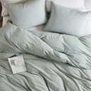 Hyde Lane Linen Duvet Cover Set King Size, 3Pcs Textured French Flax Linen Cotton Blend Bedding Set, Natural and Organic, Soft and Breathable, with 2 Pillow Shams, 104"x90", Sage