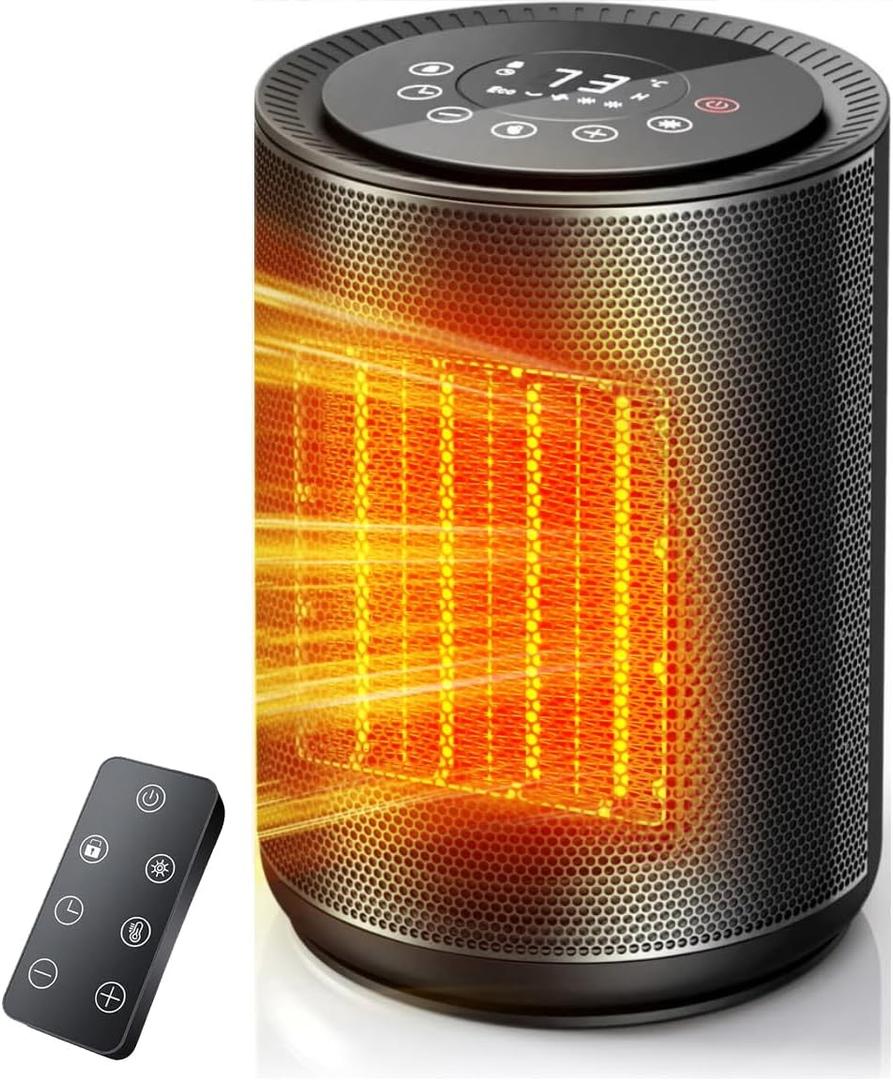 Small Space Heaters for Indoor Use, Mini Portable Electric Heaters Fan with Thermostat & Remote, LED Touch Screen, 24H Timer, Eco Mode, Desk Ceramic Heater for Office/Bedroom/Bathroom/RV