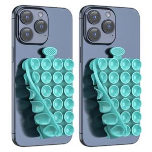 ZZGX Upgrade 2PCS Silicone Suction Cup Phone Case Mount Holder, Phone Accessory Holder Non Slip Phone Suction Cup Mat for Mirror Bathroom Home Kitchen (Turquoise, Double Sided)