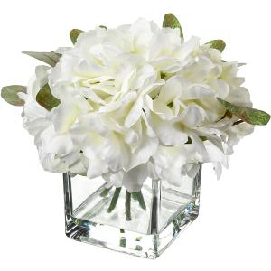 Fake Flowers with Vase Hydrangea Artificial Flowers in Vase Peony Faux Flowers in Vase Rose Silk Flowers Peonies Floral Arrangements Artificial with Vase for Home Bathroom Office Table Shelf Decor (White #04)