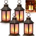 Tondiamo 4 Pcs Vintage Decorative Lantern for Centerpiece Wedding Tall Retro Hanging Lantern LED Pillar Candles Battery Operated Candles Waterproof for Christmas Indoor Party Decoration(Bronze)