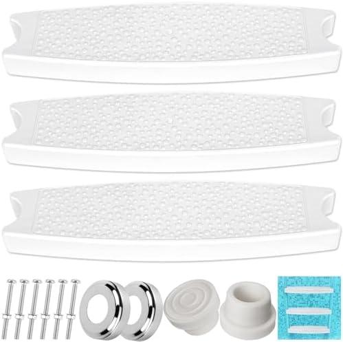3 Pack Replacement Swimming Pool Ladder Steps for Inground Pools,18'' Heavy-Duty Plastic Molded White Ladder Rung with 1.9'' Rubber Bumper Cap and Stainless Steel Escutcheon Plates
