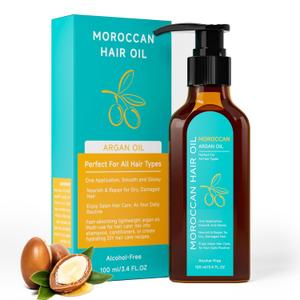Outccogo Moroccan Argan Oil, Hair Oil for Frizzy Hair, Nourishing Smoothing for Frizz Control, Curly Long Dry Damaged Hair Treatment & Heat Protectant, 3.4 Fl Oz