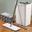 JOYMOOP Mop and Bucket Set with Wringer, Dust Mops for Floor Cleaning, Wall Cleaner with Long Handle, Wet and Dry Use - 8 Microfiber Mop Pads