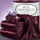 DECOLURE Satin Bed Sheets - 4 Piece Luxury Silky Queen Size Bedding Set - Softer Than Silk, Wrinkle-Free with 15 Deep Pocket Fitted Sheet, Perfect for Hair & Skin, Gifts for Women (Rosewood)