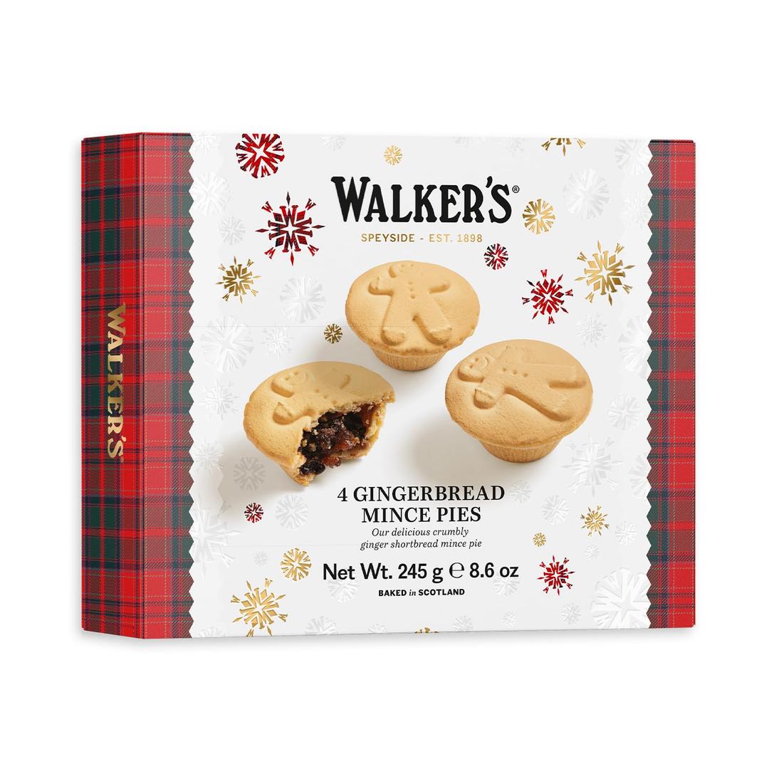 3 x Walkers Gingerbread Mince Pies - 4 Count (8.6 oz)- Holiday Treats and Desserts from Scotland (EXP 05/31/26)