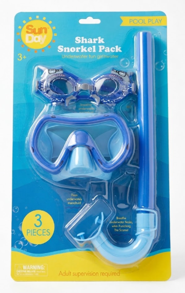 Sun Day Shark Snorkel Pack 3 Pieces for Age 3+, Blue