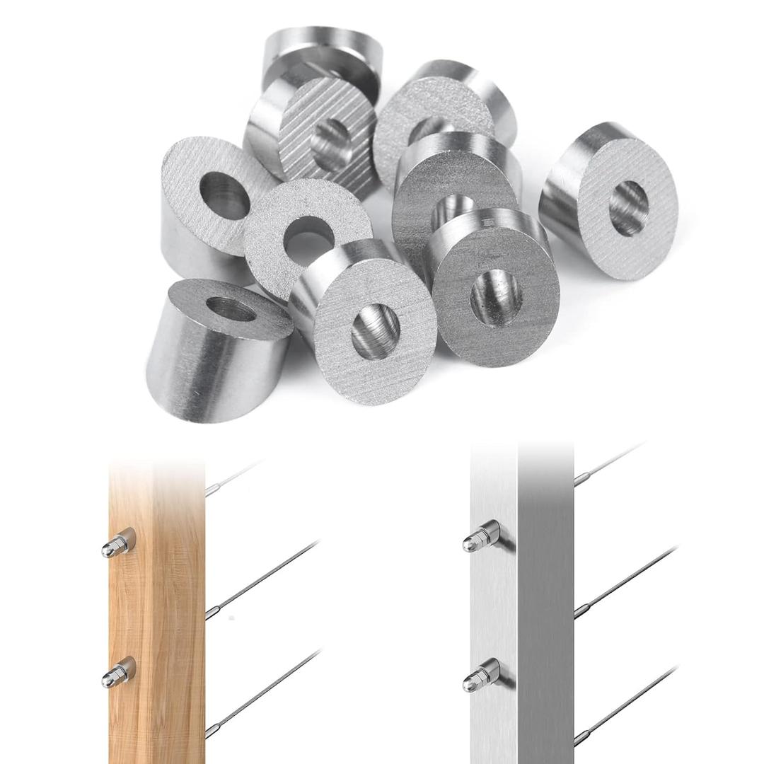 Muzata 10 Pack 1/4" ID Cable Railing Angle Washer 25 30 35 Degrees T316 Stainless Steel Angle Beveled Washer for 1/8" 5/32" 3/16" Cable Railing Hardware Kit CR25