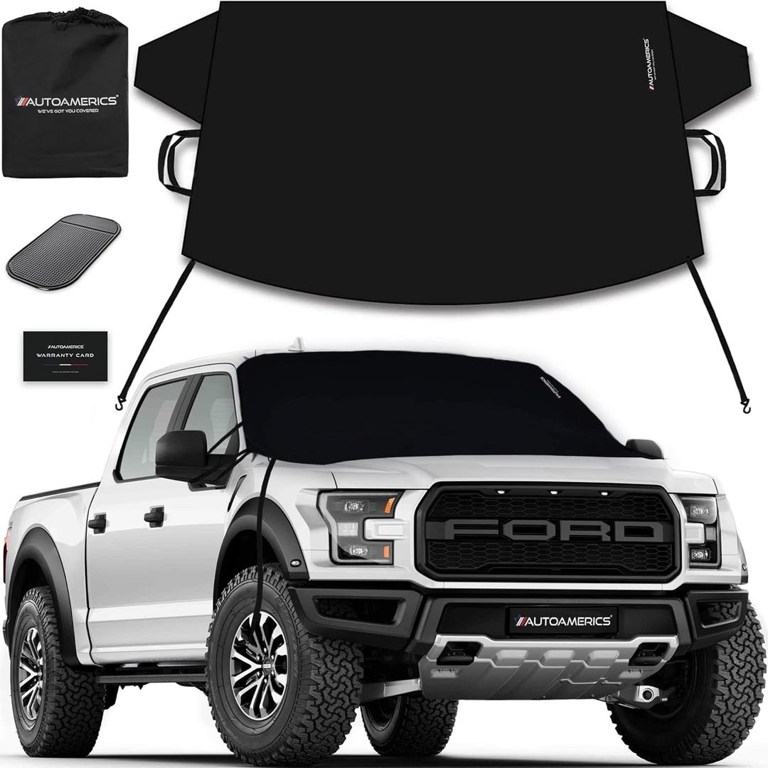 AUTOAMERICS Windshield Snow Cover - Windshield Cover for Ice and Snow - Waterproof Shield Window Protector for Car Truck SUV (Large (74 x 43 Inches), Black)