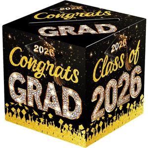 2 x Black and Gold Graduation Card Box for Class of 2026, Congrats Grad Card Box for Graduation Party Supplies Party Favors