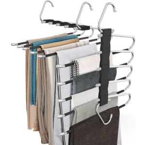 4 Pack Pants Hangers Space Saving, Anti-Slip Multi-Functional Pants Rack, Thickened Stainless Steel Tube, Two Hanging Modes Suitable for Jeans Trousers Skirts Scarf-Black