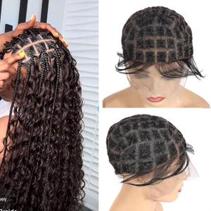 Braided Wig Caps With Baby Hair Double Full Lace Crochet Caps With Natural Knots For Making Lace Front Glueless Braided Wig For Breathable Box square Crochet Hair (1B, 75 Knots)