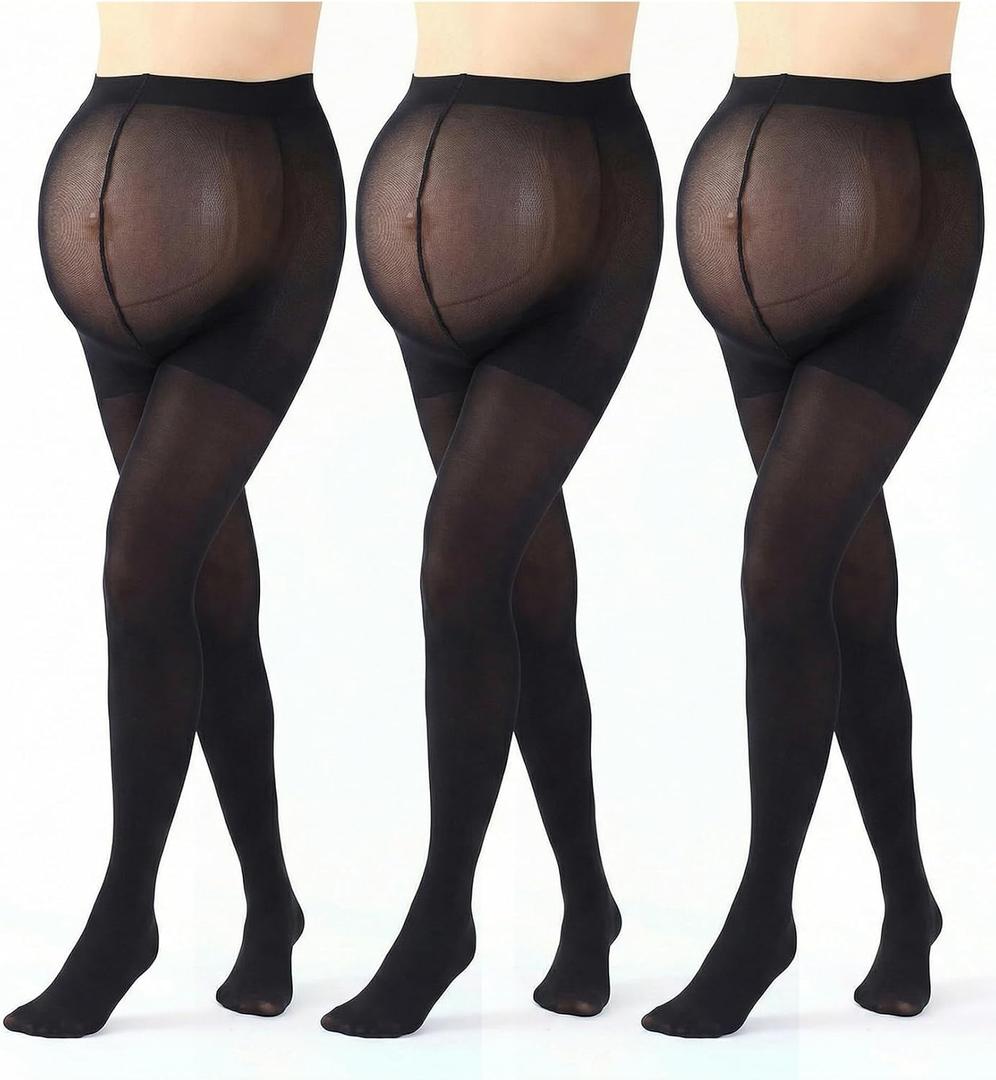 Mepase 3 Pairs Maternity Tights Maternity Stockings for Women Pregnancy Opaque Compression Pantyhose over The Belly (Black)
