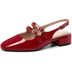 Mostrin Mary Jane Shoes Women Slingback Chunky Low Heels for Women Closed Rounded Toe Ankle Strap Pumps Daily Wedding Party Dress Shoes, Size 37.5