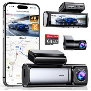 4K Dash Cam Front and Rear, Built-in 5G WiFi GPS, 64GB Card Included, 3.59'' IPS Screen Dash Camera for Cars, Dual Dashcam