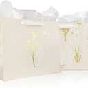 Beautiful Gift Bags Set of 2 - Large 13" Bags with Handles incl. Matching Tissue Paper, Cards & Stickers - Reusable and Perfect For Presents of Any Birthday, Weddings, Mothers Day & Special Occasion (Beige)