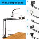 Overhead Camera Mount with Ring Light, Flexible Articulating Phone Arm Stand Compatible with iPhone, Logitech Webcam, Desk Tripod for YouTube Live Stream Cooking Nail Video Recording