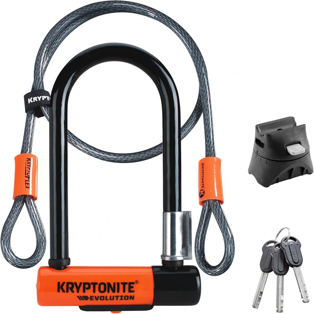 Kryptonite Evolution Mini-7 U-Lock with 4ft Security Cable - Heavy-Duty Anti-Theft Bicycle Lock, 13mm Hardened Shackle, 10mm x 4ft Cable, Mounting Bracket & Keys