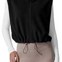 QINSEN Women's Full Zip Fleece Short Jacket Vest Warm Winter Sleeveless Stand Collar Sherpa Crop Coat, M
