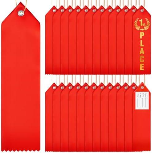 Lyrow 36 Pieces Blank Award Ribbons DIY Medal Prize Ribbons with Attached Card and Rope for Competitions Sports Events 1st, 2nd, 3rd Place(Red)