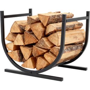 DUMOS 17 Inch Firewood Rack Holder, Heavy Duty Fire Logs Holder for Indoor Fireplace, Outdoor Metal Fire Wood Log Pile Storage Stacker Organizer, Patio Logs Stand Tool, Black