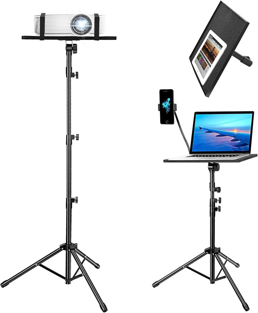Kereal Laptop Projector Tripod Stand, Universal Portable Floor Holder Mount Stand for DJ Equipment,Office,Stage,Studio,Podium,Adjustable Height 25 to 50 Inch, with Tray and Gooseneck Phone Holder