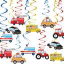 Transportation Party Hanging Swirl Decorations - 30Ct Cars Theme Happy Birthday Banner Garland for Transportation Themed Birthday Baby Shower Party Supplies