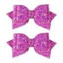 2 x Glitter Sparkly Hair Bow Clips 4" Cute Hot Purple Sequins Cheer Barrettes Pink Alligator Hairpins Accessories for Kids Teens Toddlers Baby Cheerleader Girls Xmas Gift