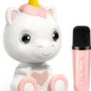 Mini Karaoke Machine for Kids Age 3-5, Unicorn Kids Portable Karaoke Machine with Wireless Microphone for Toddler Girls Singing Microphone Unicorn Toys Birthday Gift for Age 4-6 Pink