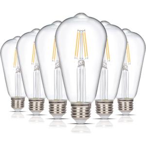 Simba Lighting LED Edison Vintage Filament ST21 (ST64) Light Bulbs (6 Pack) 6W Dimmable 60W Equivalent Clear Glass Decorative Antique Retro, Standard Medium E26 Base, Warm White 2700K