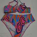 SOLY HUX Women's Plus Size Swimsuit Printed Tie Front 2 Piece Bikini Summer High Waist Bathing Suits 1XL