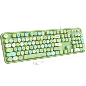 Computer Keyboard Wired, Typewriter Style, Plug Play USB Keyboard with Large Number Pad, Caps Indicators, Foldable Stands, Full Size Wired Keyboard for Windows PC Laptop (Green Colorful)