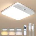 Rechargeable Motion Sensor Ceiling Light with Remote, Wireless Ceiling Lights Battery Operated Closet Light, Waterproof Shower Light for Bathroom,Stairs,Hallway,Garage,Shed (1 Pack)