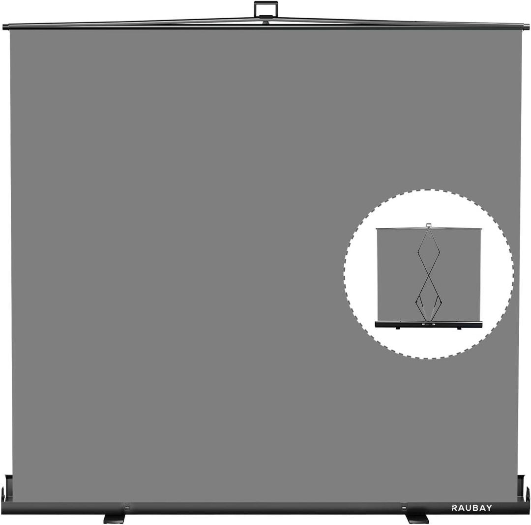 Wider Style RAUBAY 78.7 x 82.7in Large Collapsible Gray Backdrop Screen Portable Retractable Panel Photo Gray Background with Stand for Video Conference, Photographic Studio, Streaming (Grey)