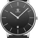 BEN NEVIS Watch, Mens Watch, Minimalist Fashion Simple Wrist Watch Analog Date with Leather Strap (43-GJ-AllBlack)
