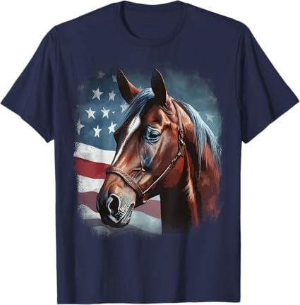 Patriotic Horse American Flag Horseback Riding Western Farm T-Shirt Small