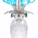 YWHL Crystal Lake Blue Rose Flower Bouquet Figurine with Vase, Handmade Glass Rose Flowers Gifts for Women on Mother's Day Valentine's, Crystal Roses with Stem Home Table Decor for Christmas