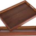 2 Pcs 17 Inch Acacia Wood Serving Trays with Handles, Large Wooden Tray Platter for Ottoman, Breakfast in Bed, Coffee Table, Decorative Rectangular Tray for Living Room Bedroom Kitchen